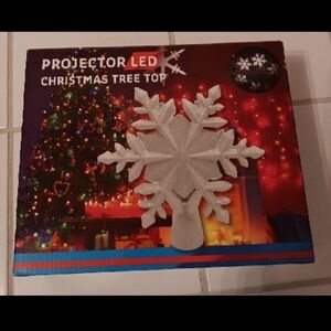 Silver Glitter Snow Flake Projector LED Christmas Tree Top 10" NIB
